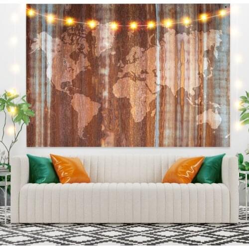 Ivory World Map Red Tapestry Vintage Exotic Summer Plant Nature Frame for Bedroom Photography Wall Decor