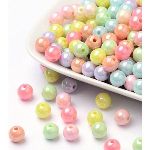 6/8/10/12/14/16/18mm AB Color Plated Acrylic Round Plastic Amazing Jewelry Making Children Kids Loose Bead perfect for DIY