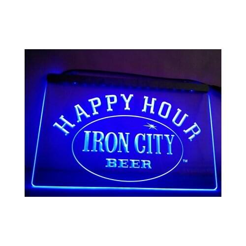 LA653- Iron City Beer Happy Hour Bar LED Neon Light Sign home decor crafts