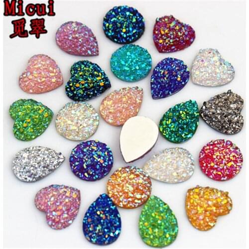 Micui 100pcs Mixed size shape AB Flatback Resin Cabochon Rhinestone FlatBack Crystal Stones For DIY Decoration Non Hotfix MC100