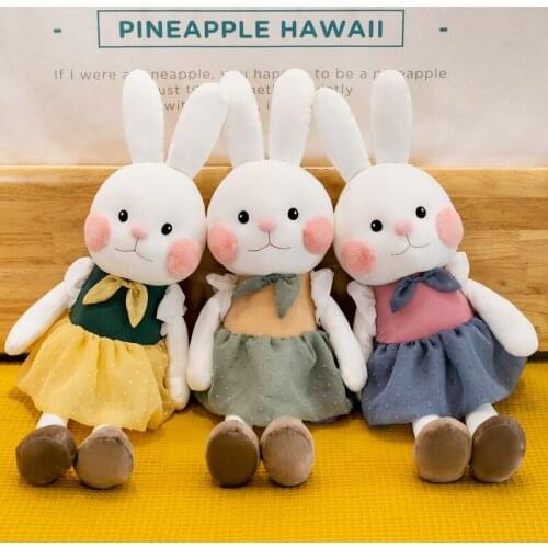Lovely 45/60/75cm plush rabbit with dress good quality soft Pillow Soothing doll sofa decoration christmase sweet gift for kid