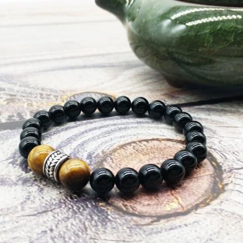 Fashion natural stone beads mens metal bracelet Tiger eye stone stainless steel bracelet for jewelry