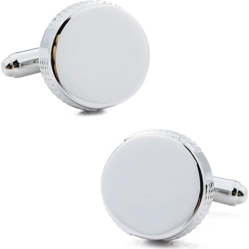 Trendy Round Pattern Cufflinks Mens Jewelry Polished Cuff Links Plain Metal CNC Cutting Cuff Fasten Buttons