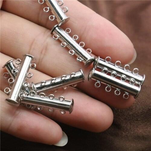 New High Quality 10pcs 4 Row Copper Plated Silver Magnetic Long Tube Clasp Accessories DIY Necklace Bracelet Free Shipping M467