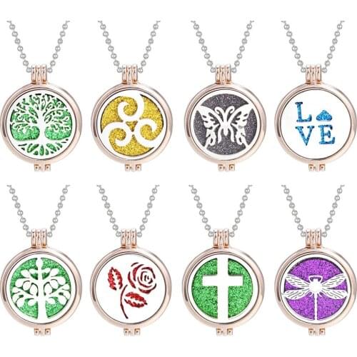 New Tree of Life Stainless Steel Aromatherapy Necklace Open Locket Essential Oils Aroma Diffuser Pendant Necklace Rose Gold Lock
