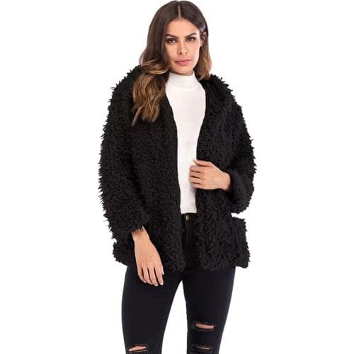 Autumn Fashion Long Sleeve Hairy Faux Fur Coat Casual Cardigan Fluffy Thicken Winter Warmer Hoodie Hooded Plush Short Coat Pink