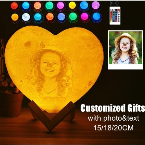 Customized Heart Shape Moon Lamp 3D print Personalized Photo Text Lunar USB Charging Night Lamp Custom gift