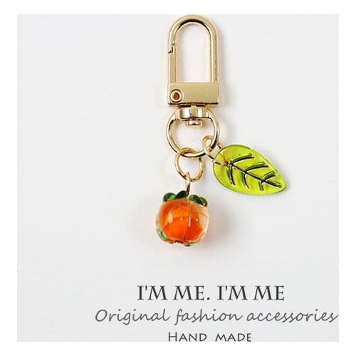 Imitated Fruits Orange Strawberry Cherry Glass Plants Keychain For Women Key Chains Ring Bag Pendent Airpods Accessories D755