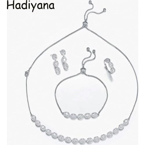 Hadiyana Luxury Geometric Cubic Zircon Costume Jewelry Set Party Wedding Fashion African Jewelry Sets For Women TZ8146