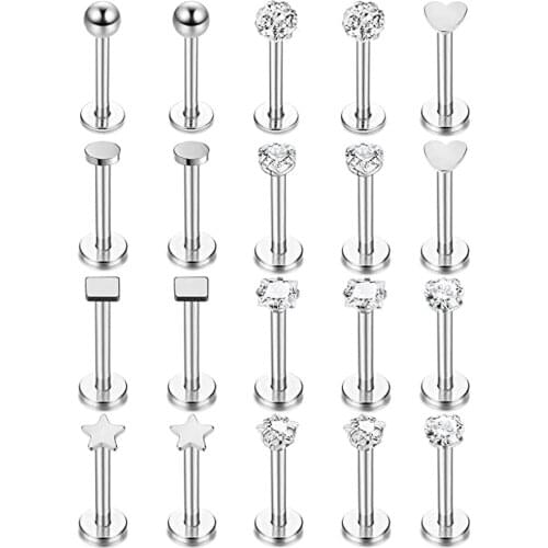 10 Style Stainless Steel Labret Studs Lip Rings for Men Women Nose Studs Cartilage Earrings Tragus Helix Piercing Jewelry