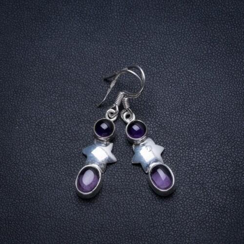 Natural Amethyst Handmade Boho 925 Sterling Silver Earrings 1 1/2" T3549