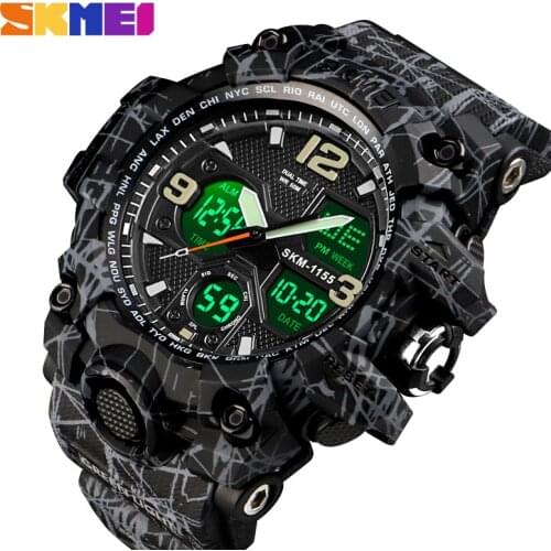 SKMEI 2 Time Mens watche Male Electronic Sports Watches Stopwatch Back Light Alarm Waterproof Quartz Clock reloj hombre 1155B