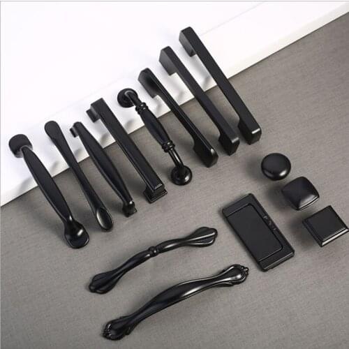 Modern Simple Black Kitchen Cabinet Handles Aluminum Alloy Dresser Drawer Pulls Cupboard Wardrobe Door Knobs Furniture Hardware