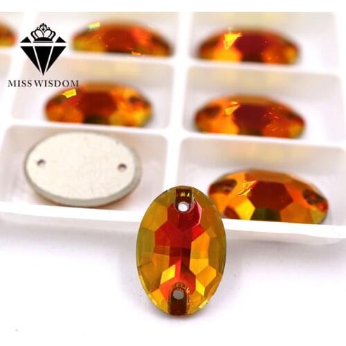 New high quality flatback glass crystal double hole sew on rhinestones Oval shape Star red 001AP rhinestone diy accessories