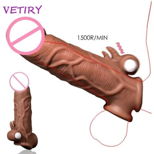 Vibrator Penis Sleeve Delay Condoms For Men Delayed Ejaculation Penis Enlarger Realistic Penis Extension Reusable Cock Sleeve