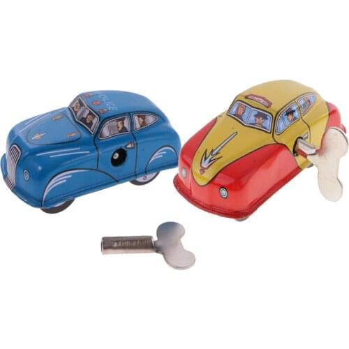 2pcs/set Vintage Clockwork Toy Taxi Car & Police Car Model Wind-up Clockwork Tin Toy Collectibles