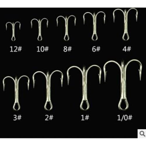 10pcs Fishing hook 12#10#8#6#4#3#2# 1/0# 2/0# 3/0# fish accessories High Carbon Steel Treble fishing hook