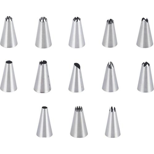 Cupcake Cake Decorating Tips Nozzles ,13pcs Stainless Steel Tip Set Piping Bag Nozzles