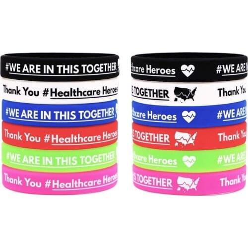 300pcs WE ARE IN THIS TOGETHER Thank You Healthcare Heroes Silicone Bracelets Rubber Wristbands Free Shipping by DHL