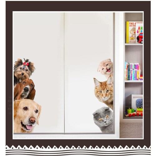 Dogs Cats 3D wall sticker Funny Door Window wardrobe Fridge Decorations for Kids Room Home Decor Cartoon Animal Art Vinyl Decal