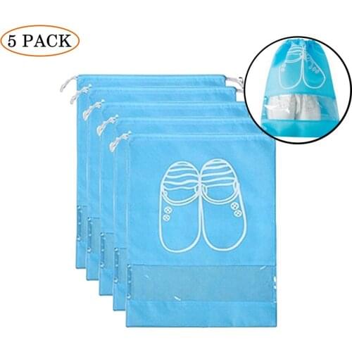 5 Pcs Shoe Bags Waterproof Dust-proof Drawstring Bag Portable Pouch Organizer with Transparent Travel Shoe Storage Bags 60XX