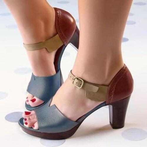 Chunky Heel Women Sandals Summer women shoes Ankle Strap Elegant Ladies Shoes High Heel Leather Female Sandals Pumps