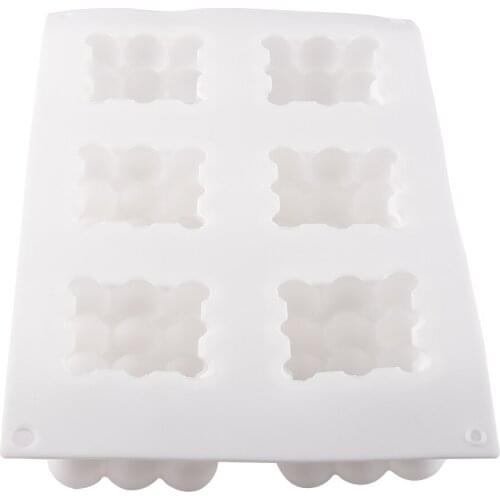 Dessert Molds Soy Aroma Wax Silicone White Cube Plaster Bubble Decorating Hand-Made Square Art 6 Cavities Soap Baking Cake Tray