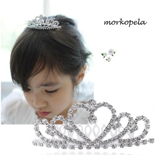 Morkopela Kids Crown Hair Comb Rhinestone Flower Girls Tiara Wedding Headpieces Accessores Children Hair Jewelry