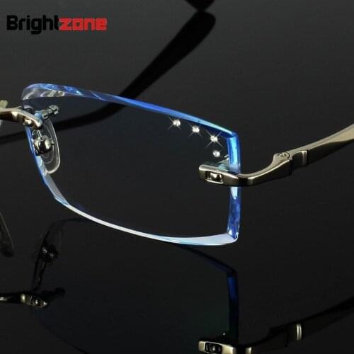 High-end Customized Korean Crystal Diamond Cutting Side Rimless Men Prescription Diopter Eyeglasses Frame Optical Eye Glasses