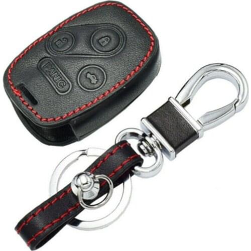Black Leather For Honda Accord Smart Remote 4 Buttons Key Chain Holder Cover Fob Key Cover