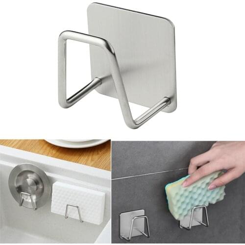 Kitchen Stainless Steel Sponges Holder Self Adhesive Sink Sponges Drain Drying Rack Kitchen Sink Accessories Storage Organizer