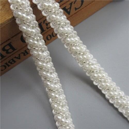 New 10mm Width Pearl Beaded Embroidered Lace Trim Ribbon Fabric Handmade DIY Sewing Craft For Costume Hat Shoes Decoration
