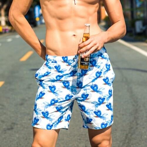 Summer new couples swimwear men swimsuit sunga trend fly bird print swimwear men women swim trunk boxer briefs beach board short