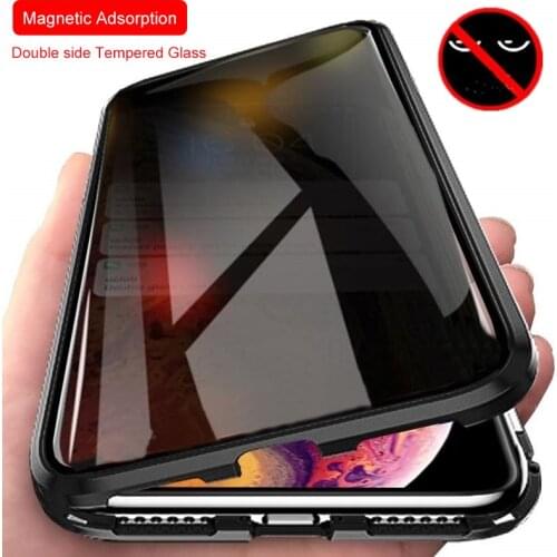 Magnetic Tempered Glass Privacy Metal Case For iphone 11 Pro XR XS MAX X 6S 6 7 8 Plus SE 2020 Magnet Antispy Protective Cover