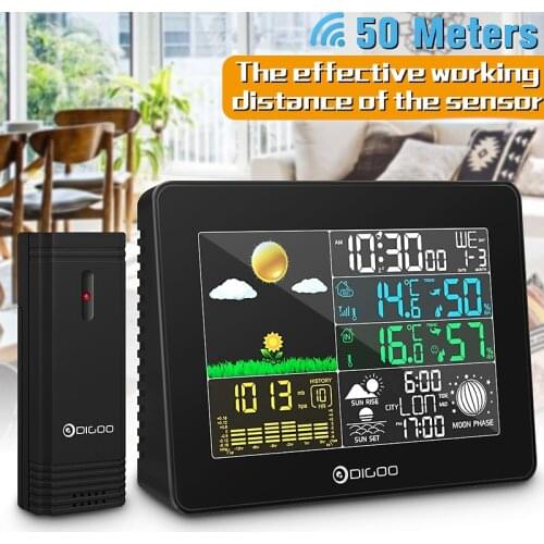 DIGOO DG-TH8968 LCD Weather Station + Outdoor Remote Sensor Thermometer Humidity Snooze Clock Colorful Sunrise Sunset Calendar