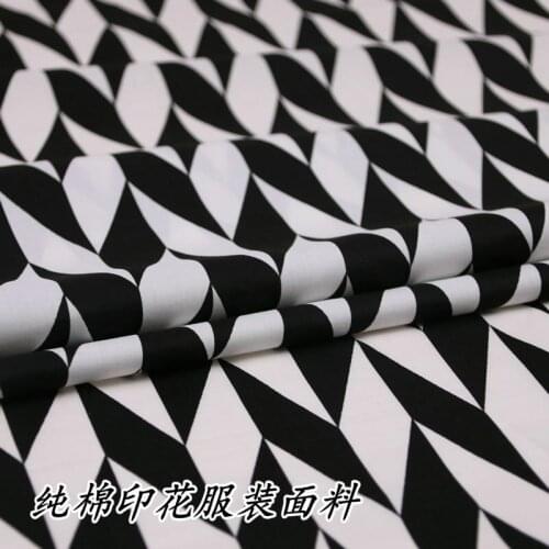 Fashion Wide 140cm 100%Cotton Black/White Geometric Rhombus Printing Cotton Fabric Sewing Patchwork DIY Clothing Dress Fabric