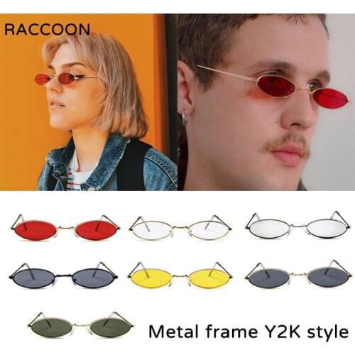 Fashion Y2K Brand Designer Small Oval Metal Frame Sunglasses Women Men Clear Color Lenses Unisex Ellipse Tiny Sun Glasses Female