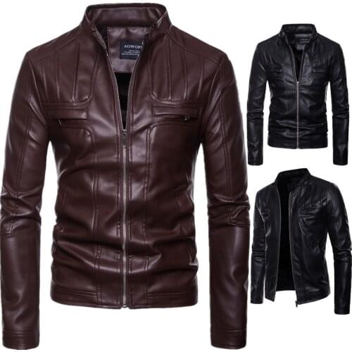 Men Leather Jackets New Arrival Motorcycle Stand-up Collar Handsome Leather Jacket Biker Jacket Men