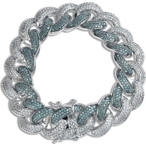 18mm Emerald Color Men Choker Hip Hop Iced Out Bling Full Rhinstones Necklace Miami Curb Cuban Link Chains Necklaces Bracelet