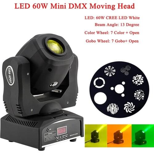 NEW High Brightness Music Center LED 60W Mini DMX512 Moving Head Light Disco DJ Party Bar Flash Light LED Laser Stage Lighting