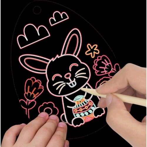 Easter Bunny Eggs Kids Gift Rainbow Scratch Art Scratch Paper Scratch Painting DIY Home Party Decor