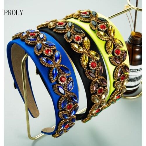 PROLY New Fashion Baroque Hairband For Women Shining Geometric Flower Rhinestone Headband Turban Hair Accessories