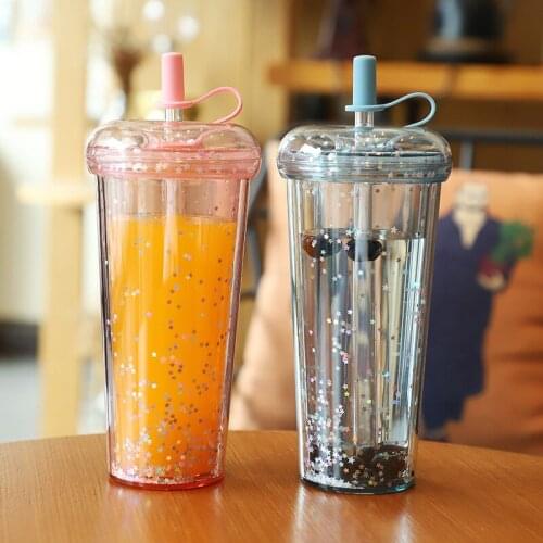 Transparent Plastic Straw Cup Can Be Used for Drinking Water, Milk Tea and Other Simple Portable Large Capacity Ice Cup
