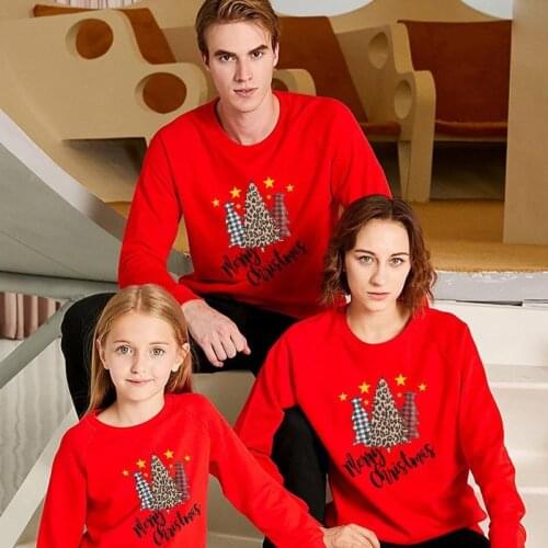 Family Look Clothes Hoodies Christmas Tree Pattern Long Sleeve Round Neck Loose Pullover Tops Mom And Son Matching Clothes