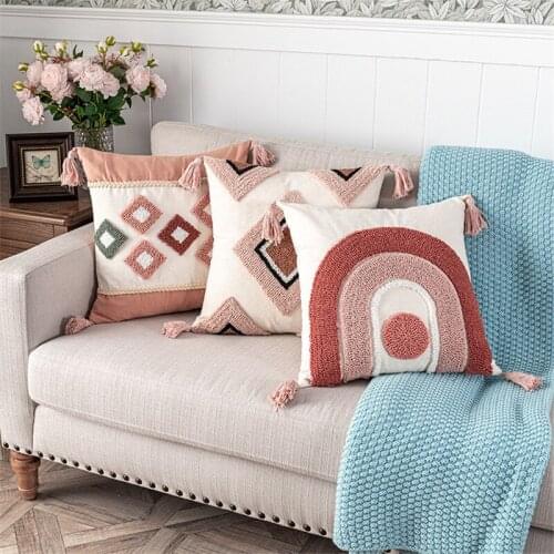 Pink Rainbow Geometric Pillow Cover Grey Diamond Home Decoration Cushion Cover 45x45cm/30x50cm Sofa Pilow Case Pillow Sham