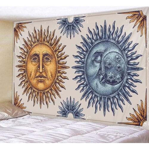Pretty Sun Moon Tapestry Psychedelic Celestial Indian Sun Hippie Hippy Polyster Tapestry Wall Hanging Throw Bedspread Beach Towe