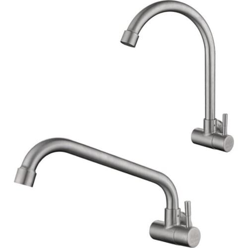 G1/2 304 Stainless Steel Wall-mounted Single Cold Lengthen Mop Pool Faucet, 360° Rotating Lead-free Brushed Kitchen Sink Tap