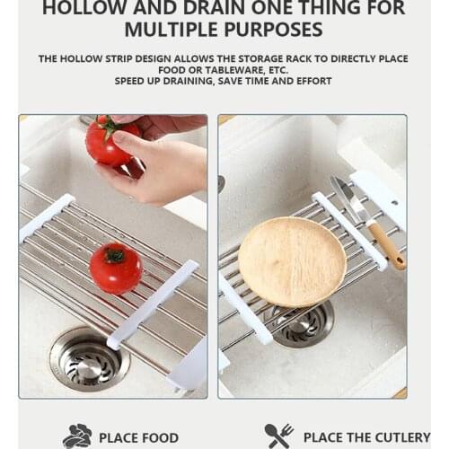 Telescopic Sink Rack Organizer Drain Rack Non-slip White Telescopic Storage Rack Sink Shelf Multifunctional Organizer