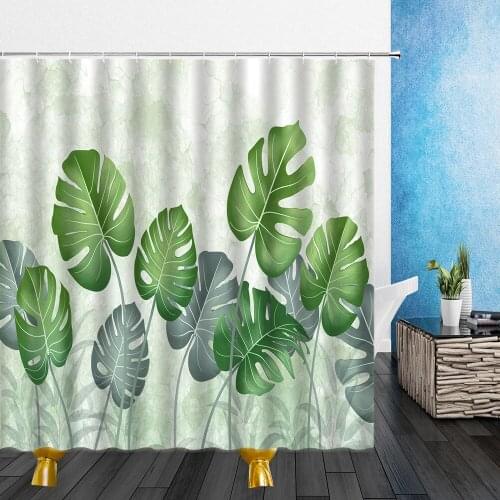 Tropical Green Plant Leaf Palm Cactus Shower Curtains Bathroom Curtain Screen Frabic Waterproof Polyester Home Decor With Hooks