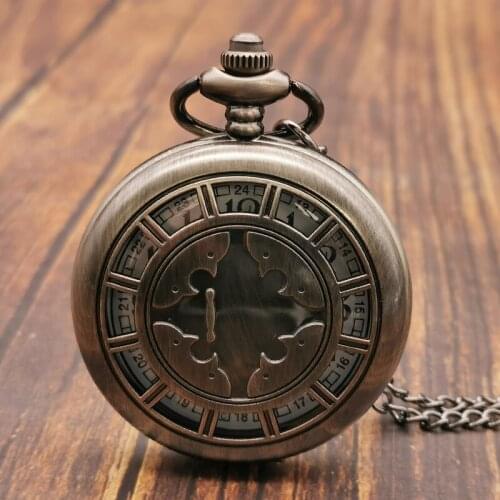 Unique Bronze Hollow Pocket Watch Quartz Retro Pendant Watch with Necklace Chain Best Gift for Men Women